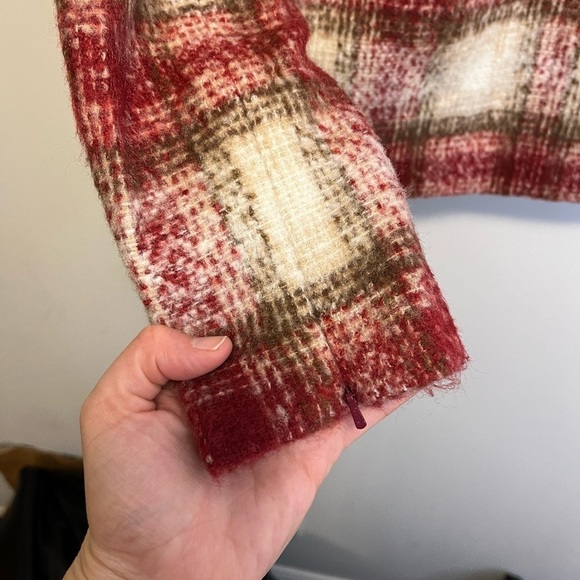 Just Female Plaid Wood Blouse Wool Blend Mock Neck - Picture 11 of 11